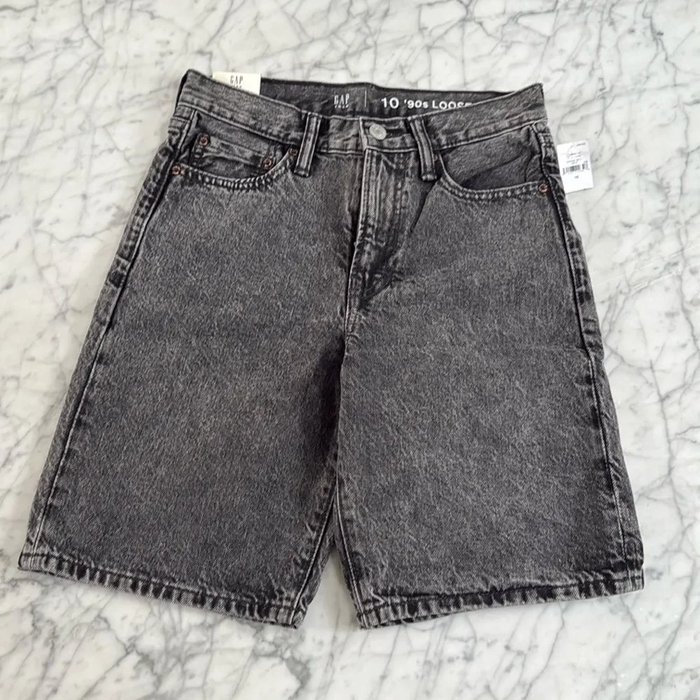 NWT Gap Teen 90s Loose Jean shorts gray washed distressed size 10